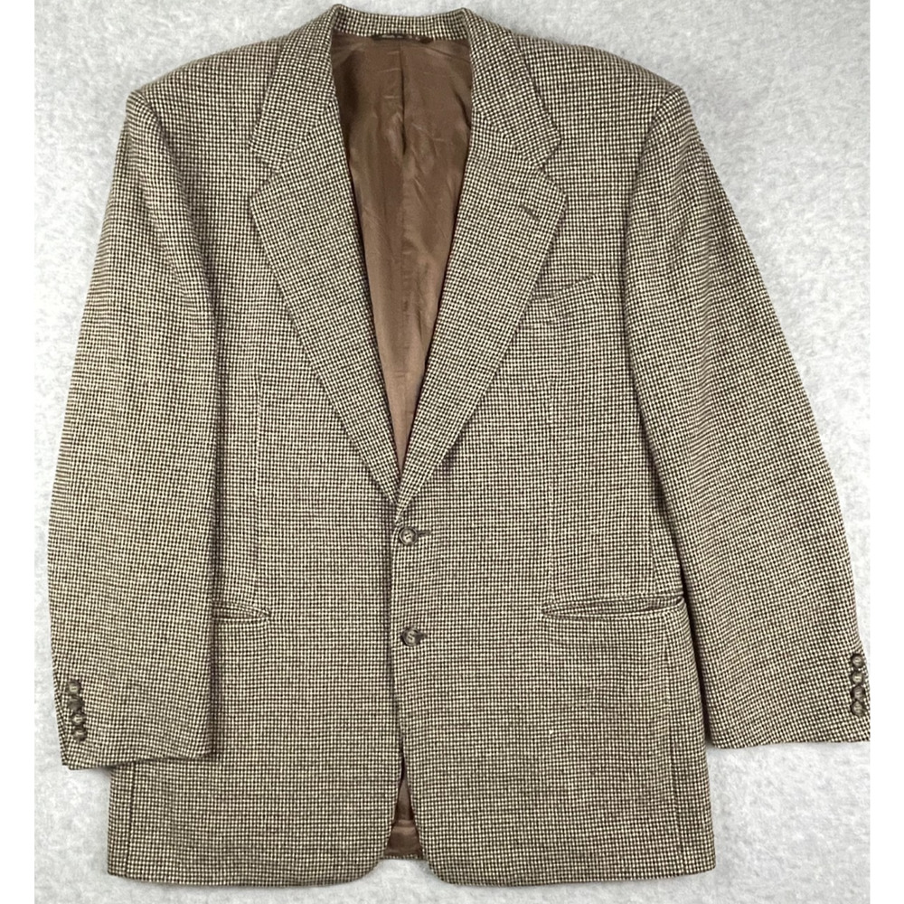 Canali Milano Blazer 100% Wool Houndstooth Brown Black 2 Button Made Italy 42R